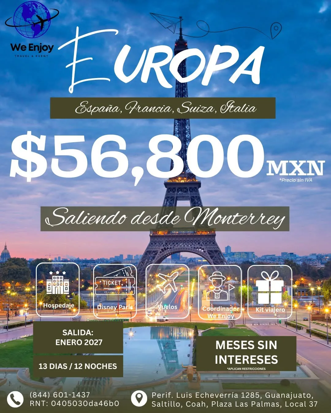 Promoción de viaje a Europa de We Enjoy Travel & Event